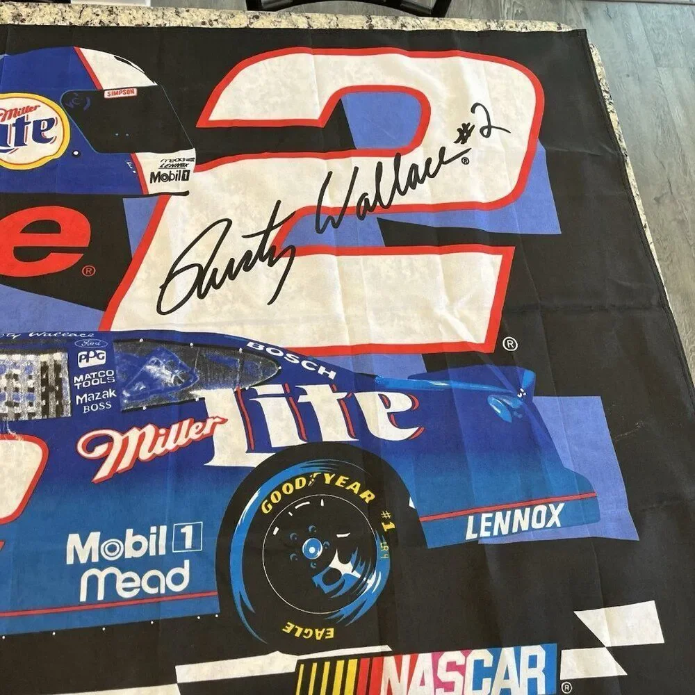 Vintage 1999 Nascar Rusty Wallace Penske Racing Flag Man Cave Decor